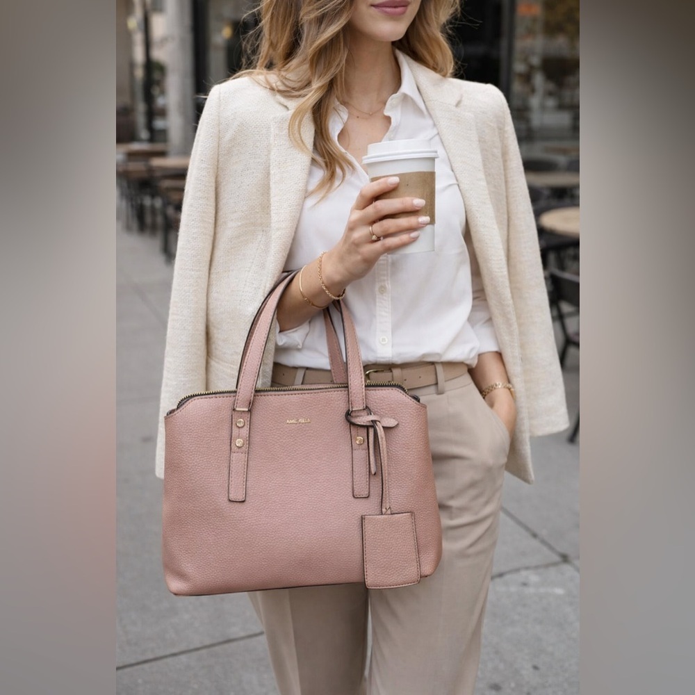 👜 Anne Klein Blush Pink Pebbled Leather Tote Bag Gold Hardware